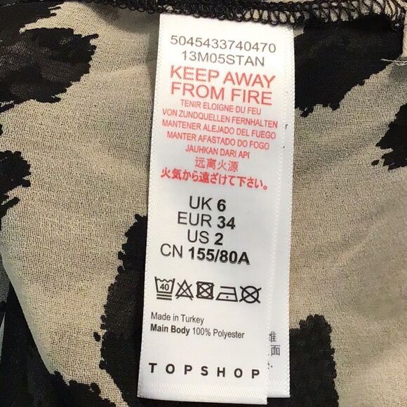 TopShop Tan Black Animal Print Semi Sheer Long Sleeve Button Up Tunic Blouse - Picture 15 of 16